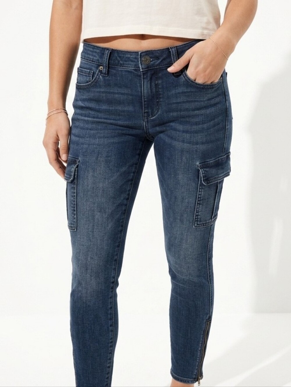 AE Cargo Jeggings with Ankle Zips Dark Blue Sz 8